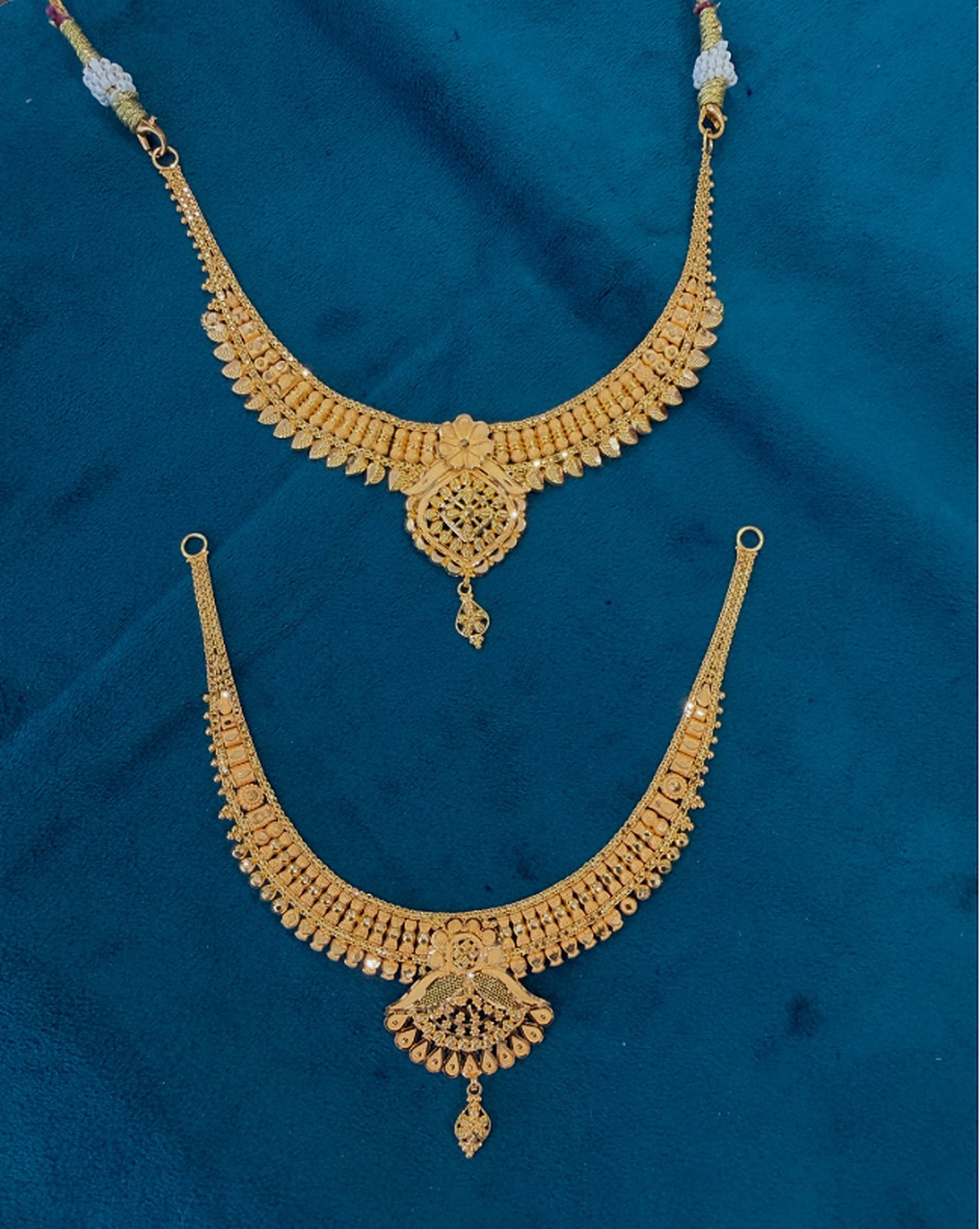 Gold necklace pair, choker and long necklace